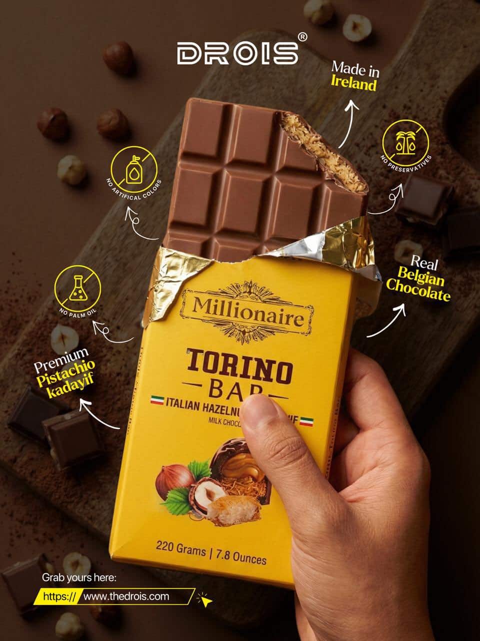 DROIS Millionaire Torino Bar – Grand (100g) (Italian Hazelnut)