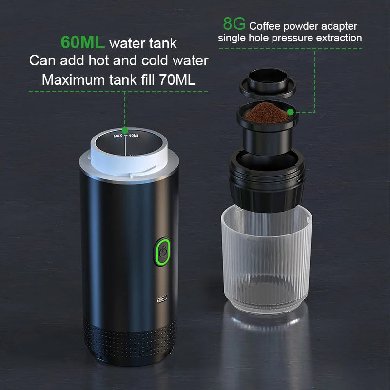 Portable 3-in-1 Wireless Espresso Coffee Maker for Home, Car & Travel