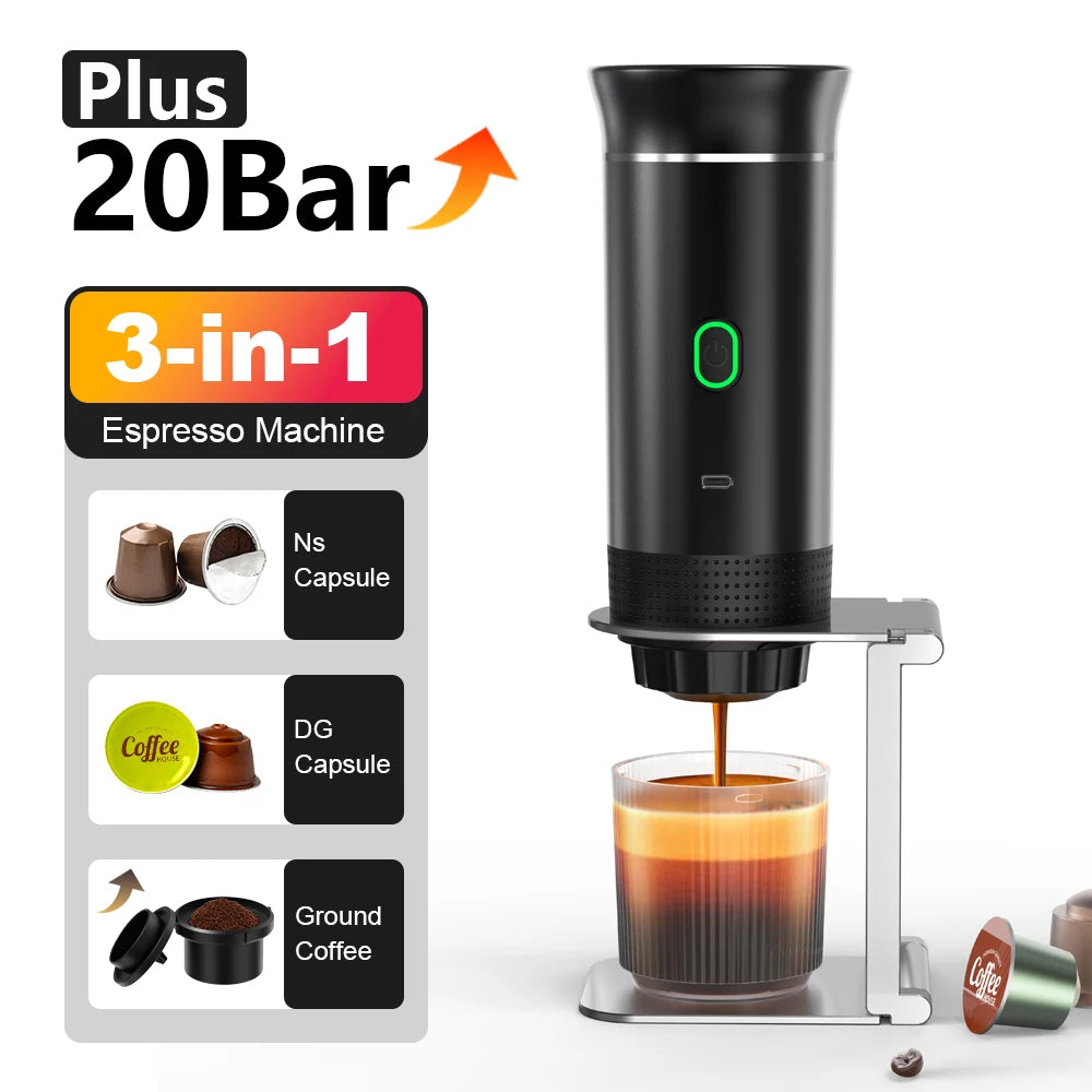 Portable 3-in-1 Wireless Espresso Coffee Maker for Home, Car & Travel