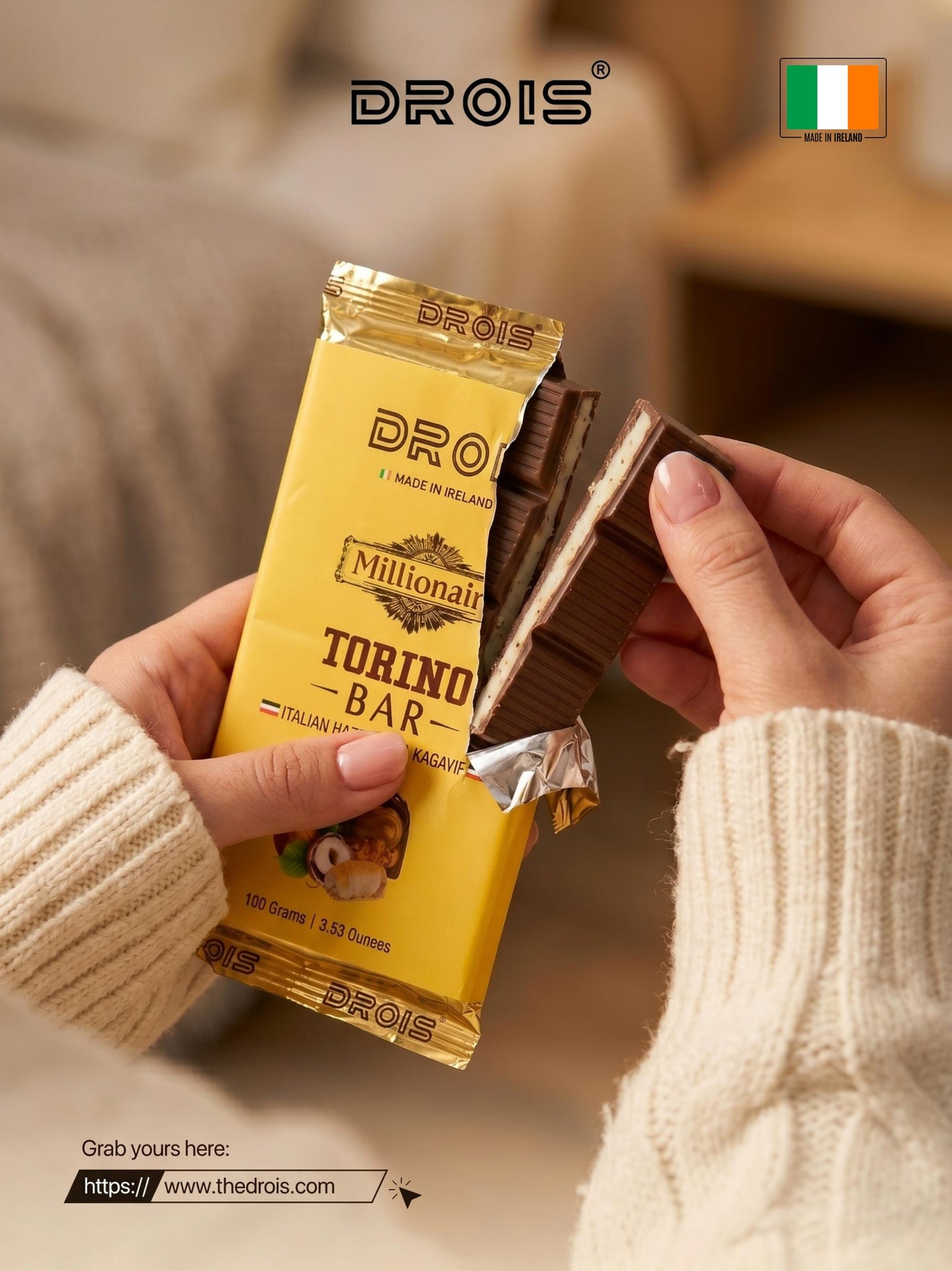 DROIS Millionaire Torino Bar – Grand (100g) (Italian Hazelnut)