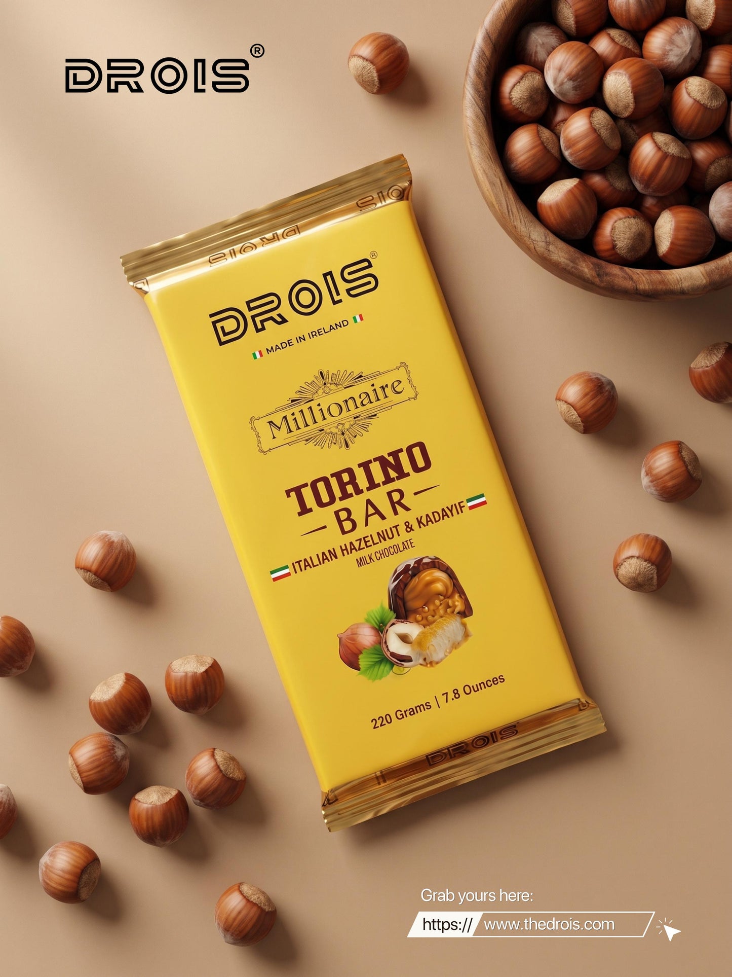 DROIS Millionaire Torino Bar – XXL (220g) (Italian Hazelnut)